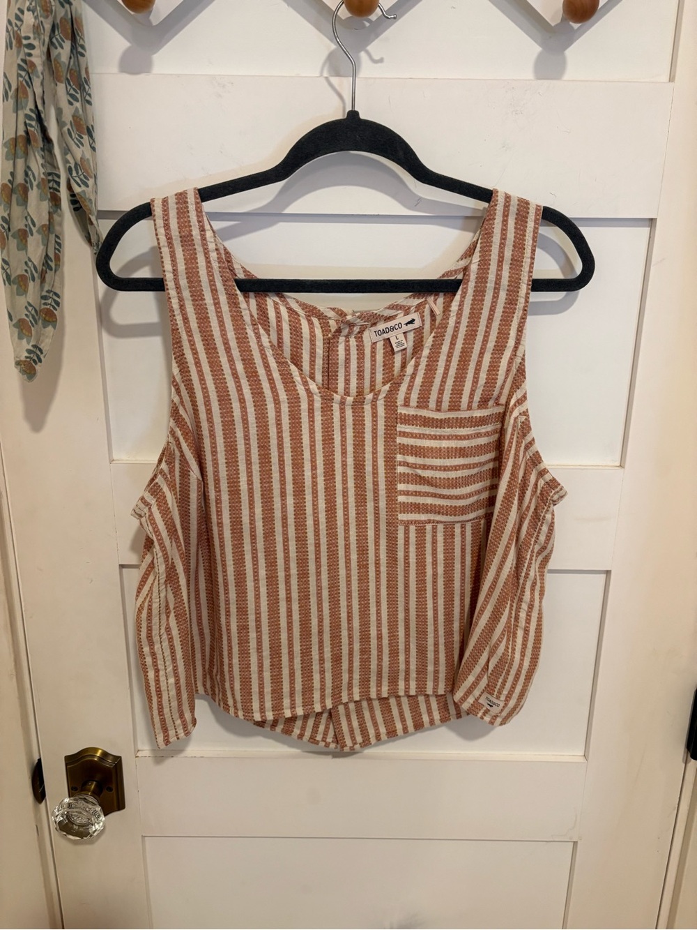 Toad&Co Rust and Cream Striped Sleeveless Pocket Tank